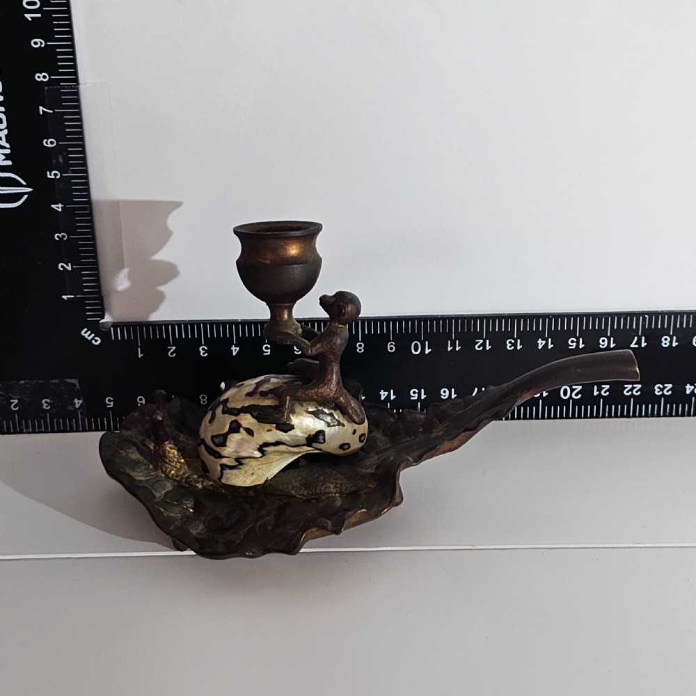 Fabulous Grand Tour Gilt Metal & Shell Monkey & Snail Shaped Chamber-stick c1850 View XVII