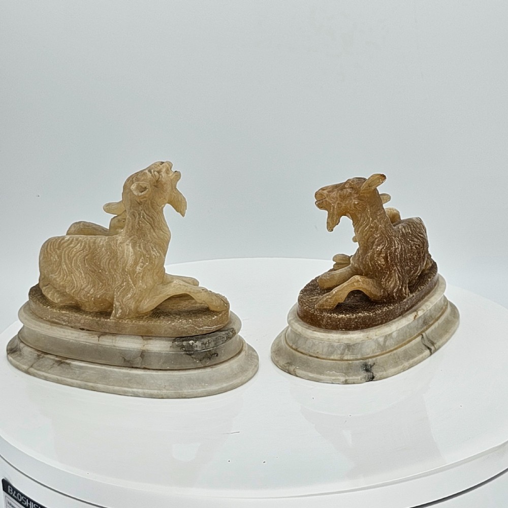 Fine Pair of 19thc Carved Alabaster Grand Tour goats