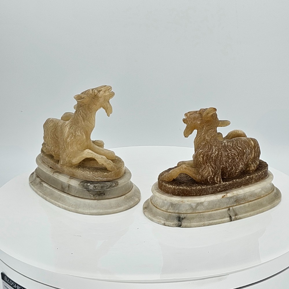 Fine Pair of 19thc Carved Alabaster Grand Tour goats View II