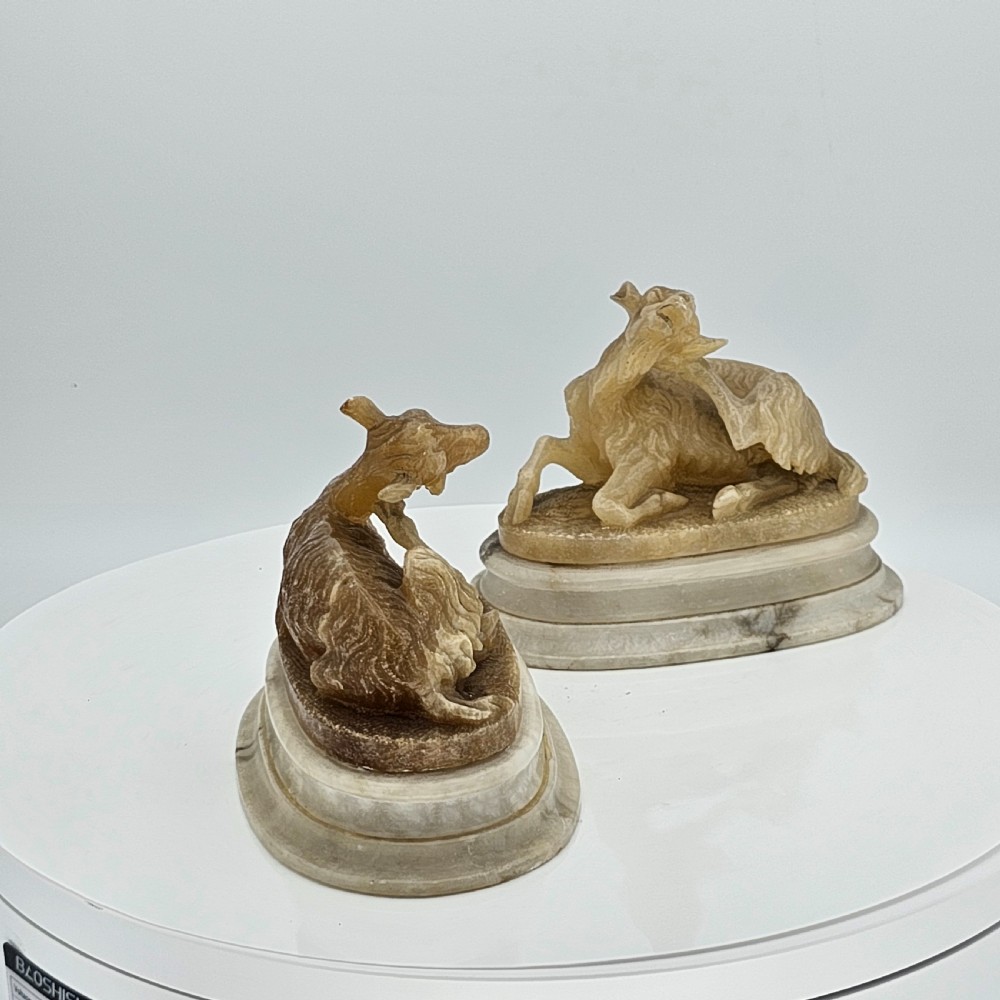 Fine Pair of 19thc Carved Alabaster Grand Tour goats View V