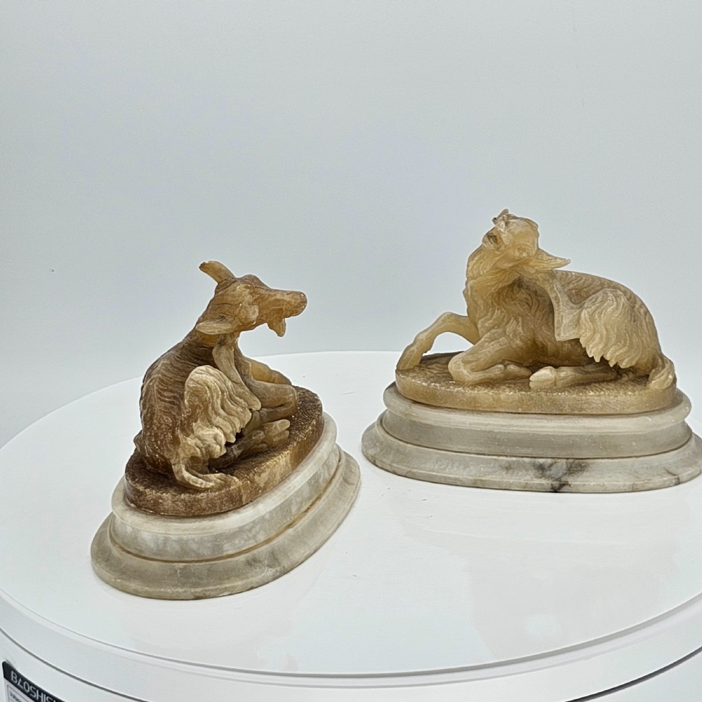 Fine Pair of 19thc Carved Alabaster Grand Tour goats View X