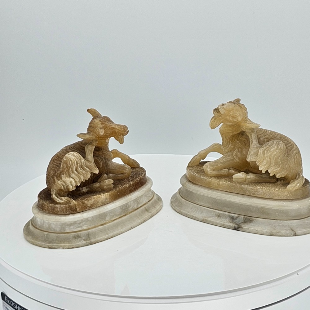 Fine Pair of 19thc Carved Alabaster Grand Tour goats View XI