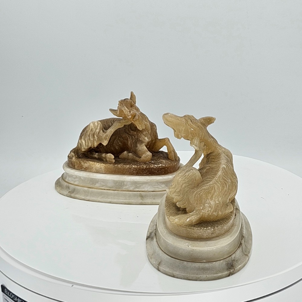 Fine Pair of 19thc Carved Alabaster Grand Tour goats View XII