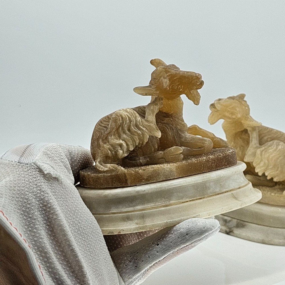 Fine Pair of 19thc Carved Alabaster Grand Tour goats View XIII