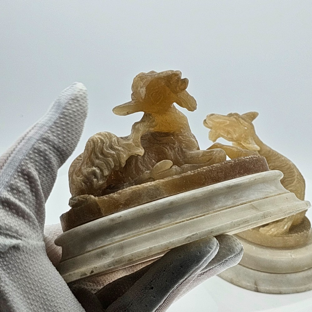 Fine Pair of 19thc Carved Alabaster Grand Tour goats View XIV
