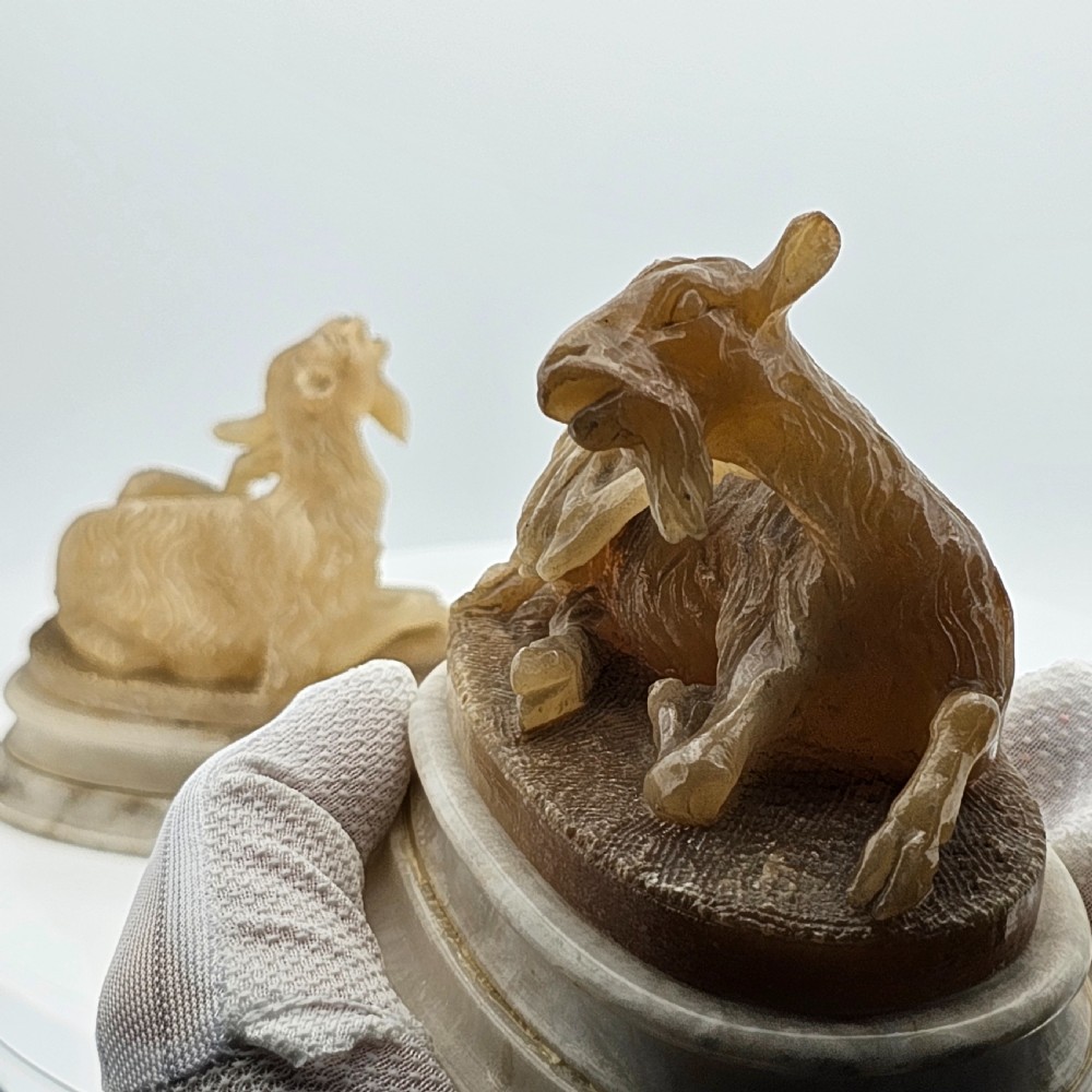 Fine Pair of 19thc Carved Alabaster Grand Tour goats View XVI