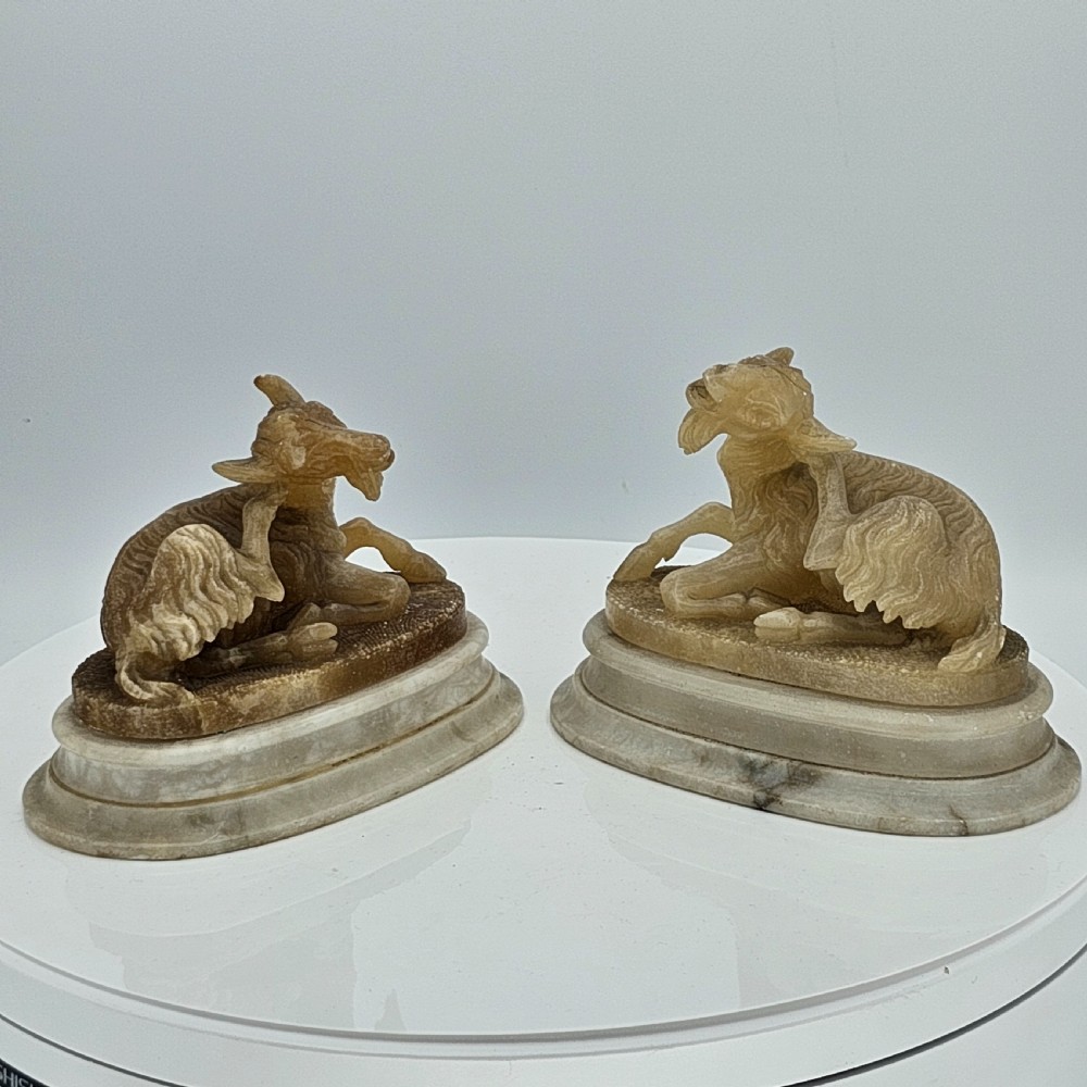 Fine Pair of 19thc Carved Alabaster Grand Tour goats View XVIII