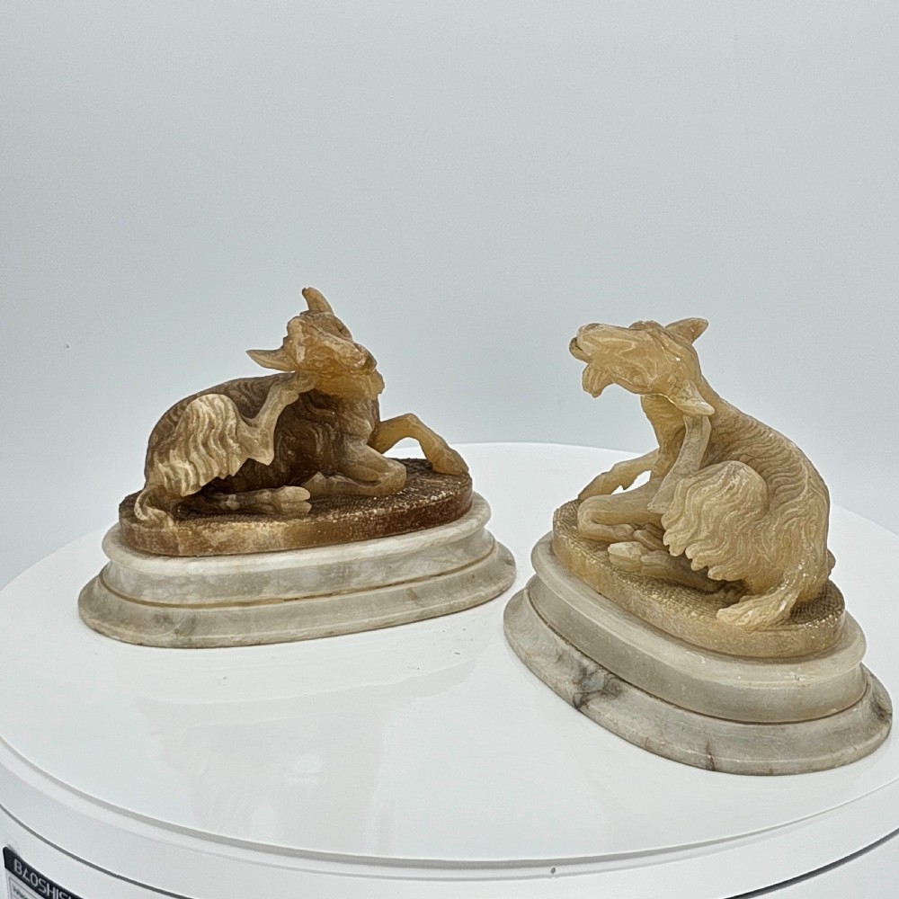 Fine Pair of 19thc Carved Alabaster Grand Tour goats View XIX
