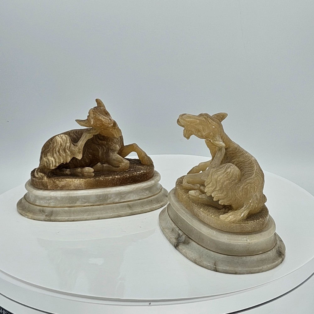 Fine Pair of 19thc Carved Alabaster Grand Tour goats View XX