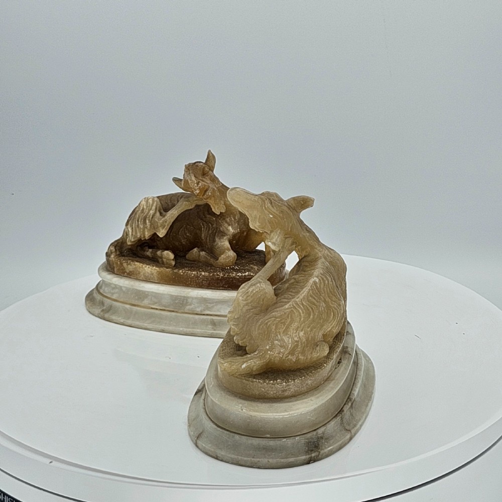 Fine Pair of 19thc Carved Alabaster Grand Tour goats View XXI