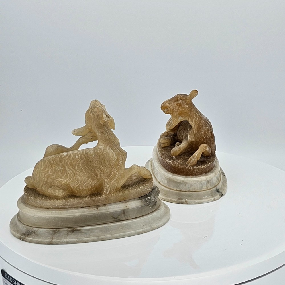 Fine Pair of 19thc Carved Alabaster Grand Tour goats View XXIII