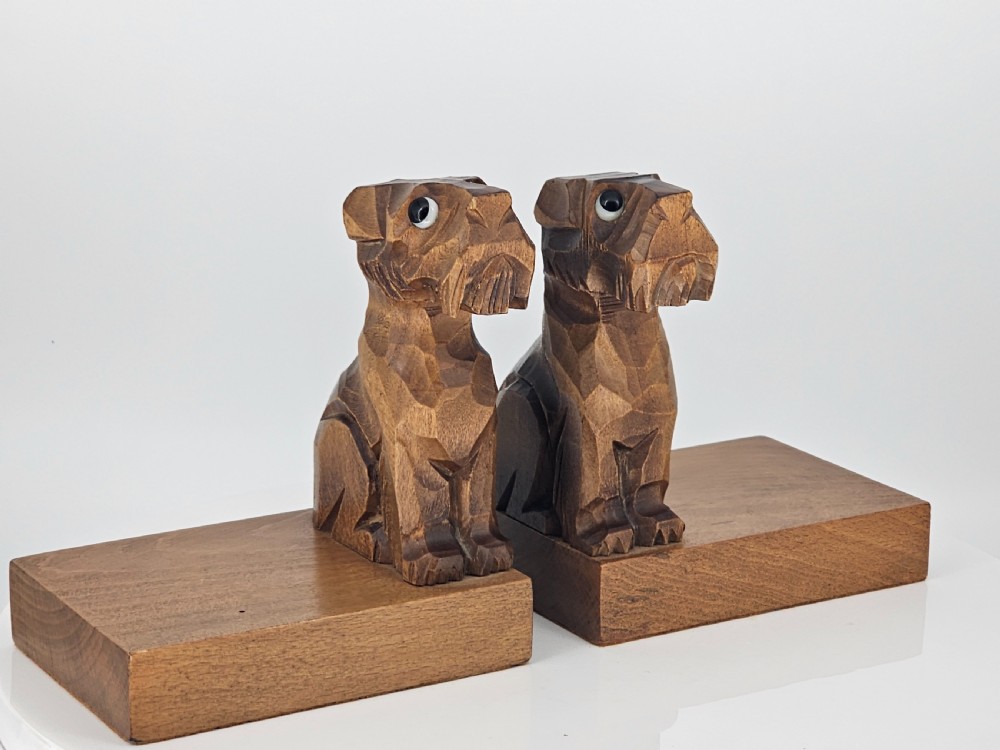 Deco Carved Wooden Scottie Bookends - Good Quality c1930s