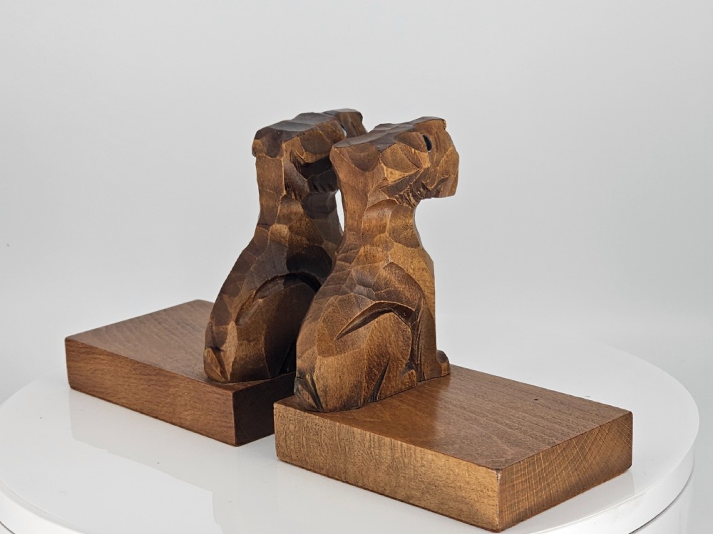 Deco Carved Wooden Scottie Bookends - Good Quality c1930s View XIV