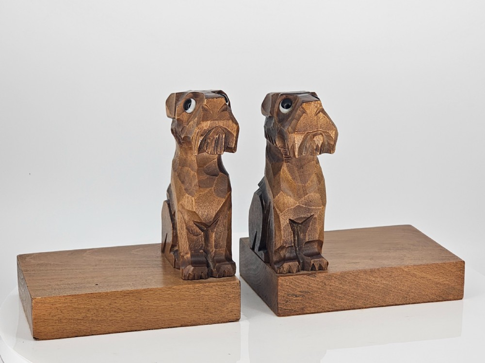 Deco Carved Wooden Scottie Bookends - Good Quality c1930s View XV