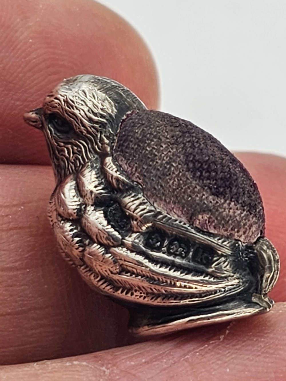 Edwardian Solid Silver Swan Pin Cushion Hallmarked Levi & Salaman 1909 View II