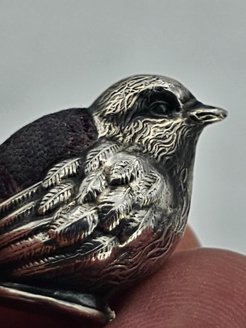 Edwardian Solid Silver Swan Pin Cushion Hallmarked Levi & Salaman 1909 View III