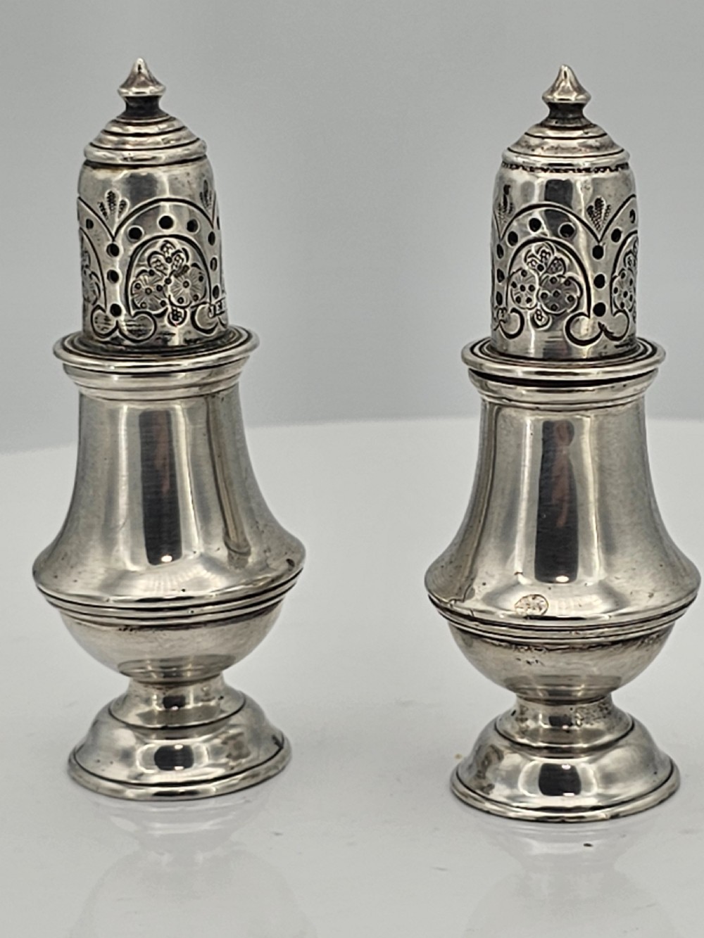 Delightful Pair of Silver Peppers Walker & Hall by John Edward Bingham 19thc View III