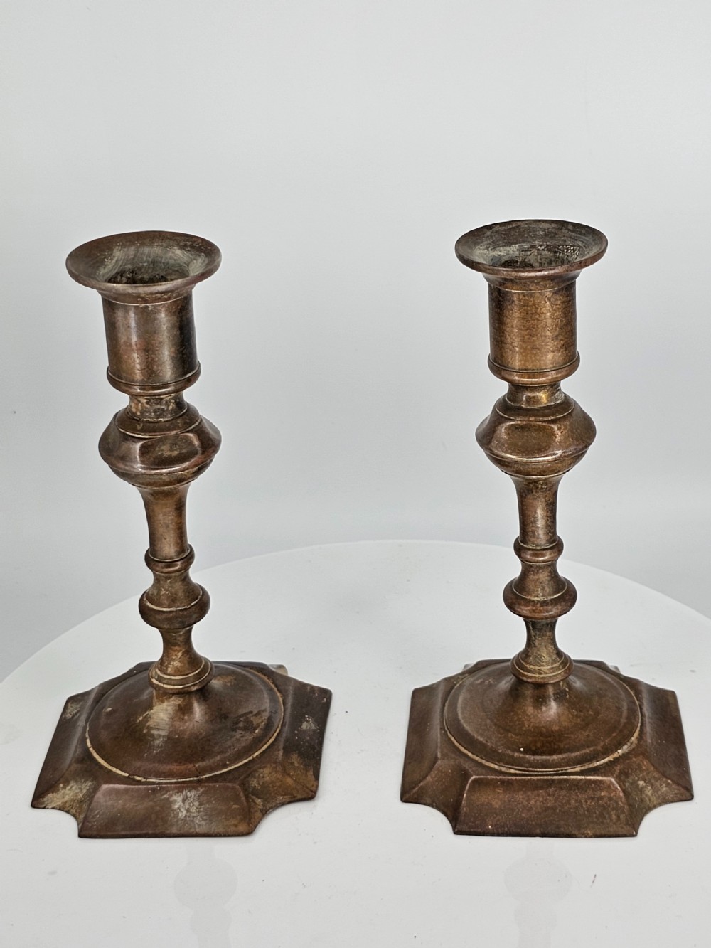 Late 18thc Brass Candlesticks - Great Colour