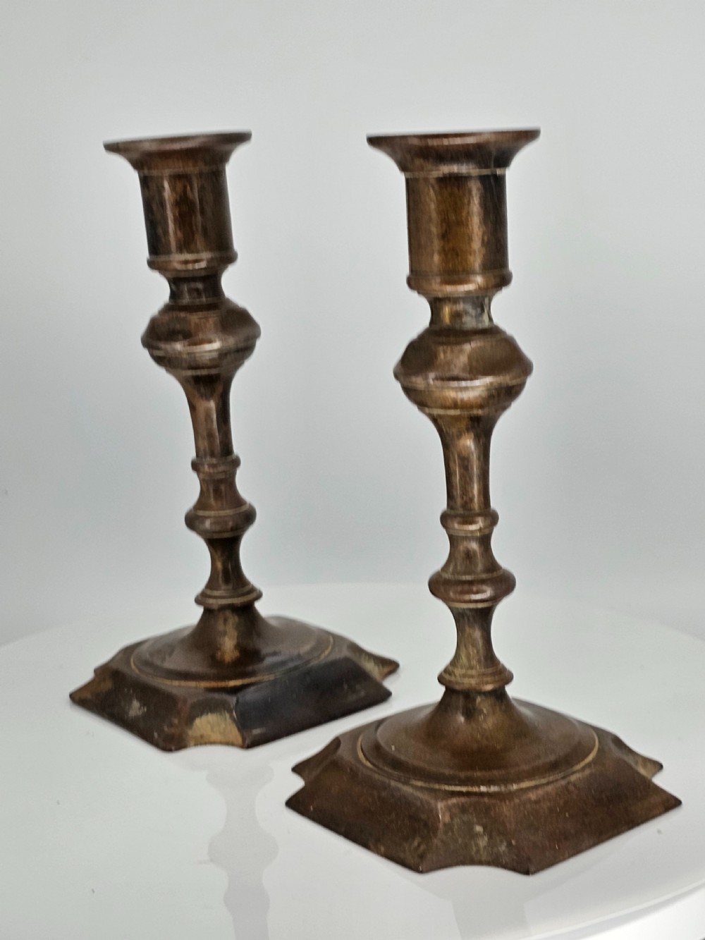Late 18thc Brass Candlesticks - Great Colour View II