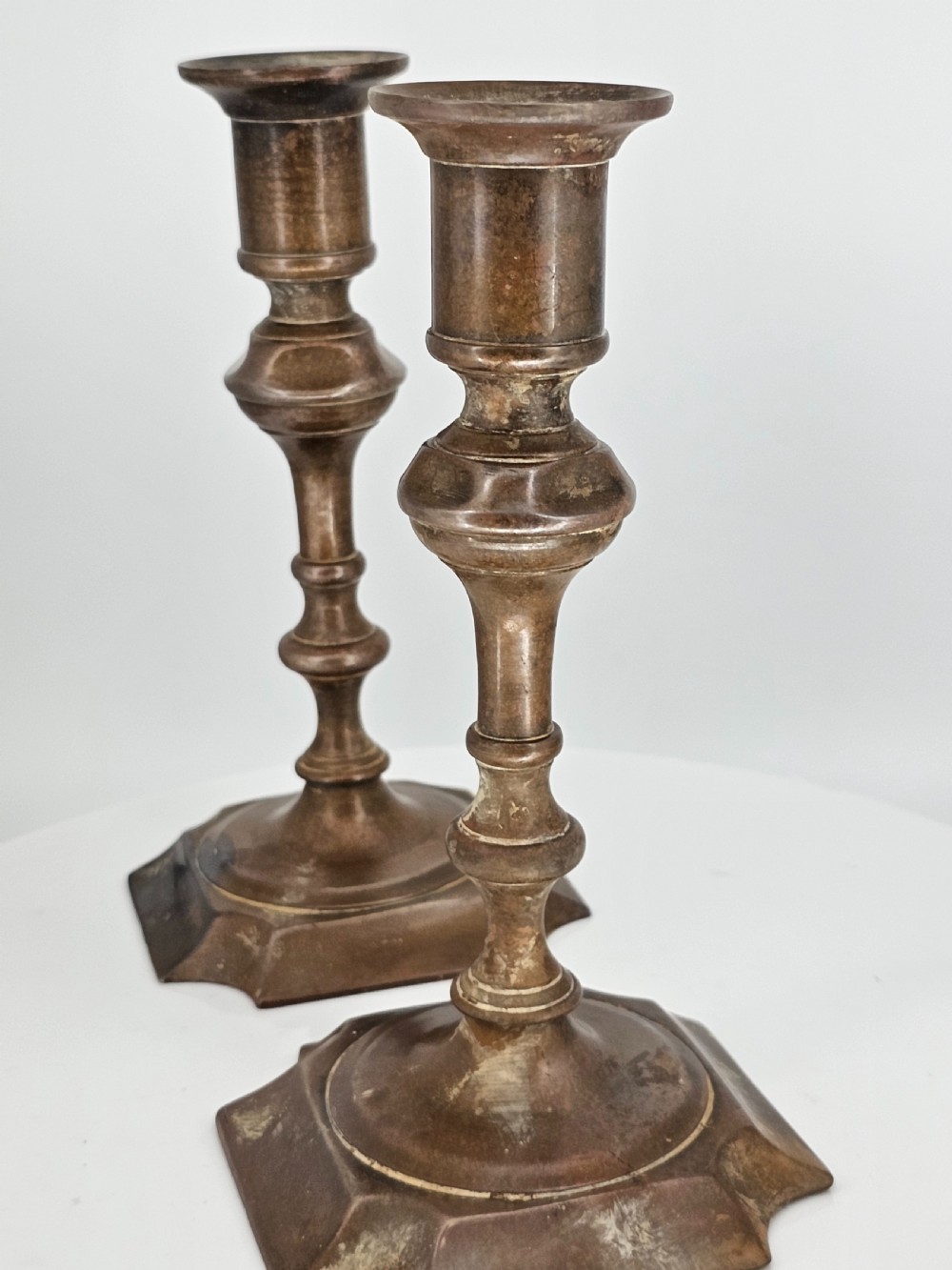 Late 18thc Brass Candlesticks - Great Colour View IX