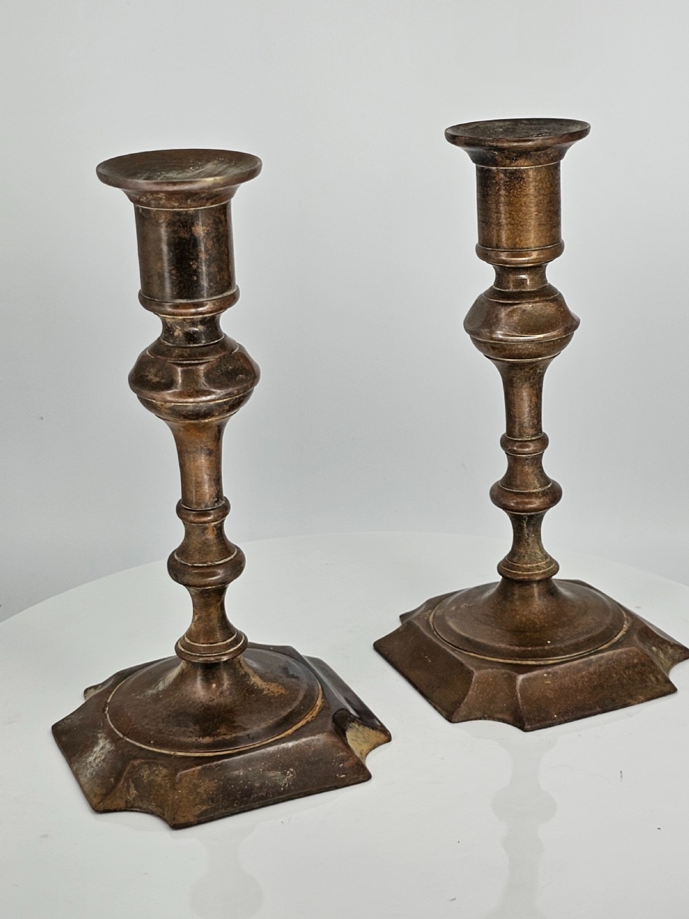 Late 18thc Brass Candlesticks - Great Colour View XIII