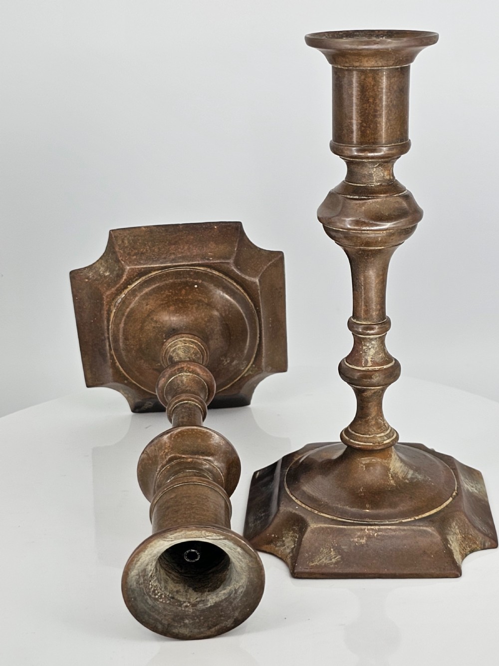 Late 18thc Brass Candlesticks - Great Colour View XV
