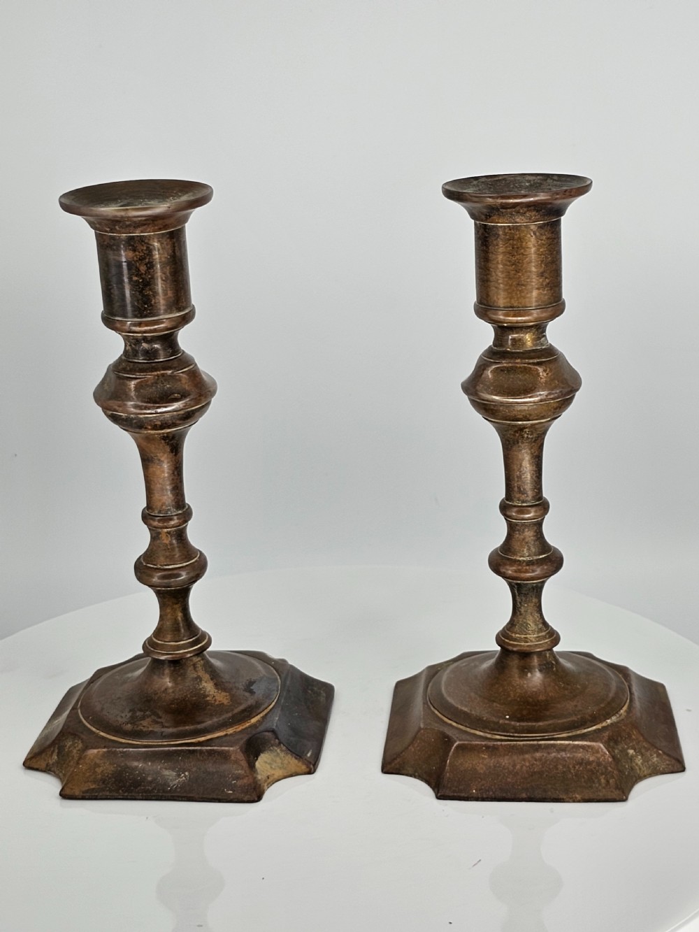 Late 18thc Brass Candlesticks - Great Colour View XVI