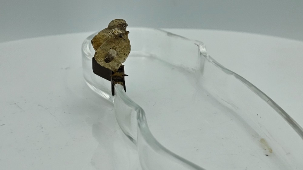 Unusual and Exquisite Cold Painted Bronze Chicks on Crystal Glass Pen Tray c1900 View V
