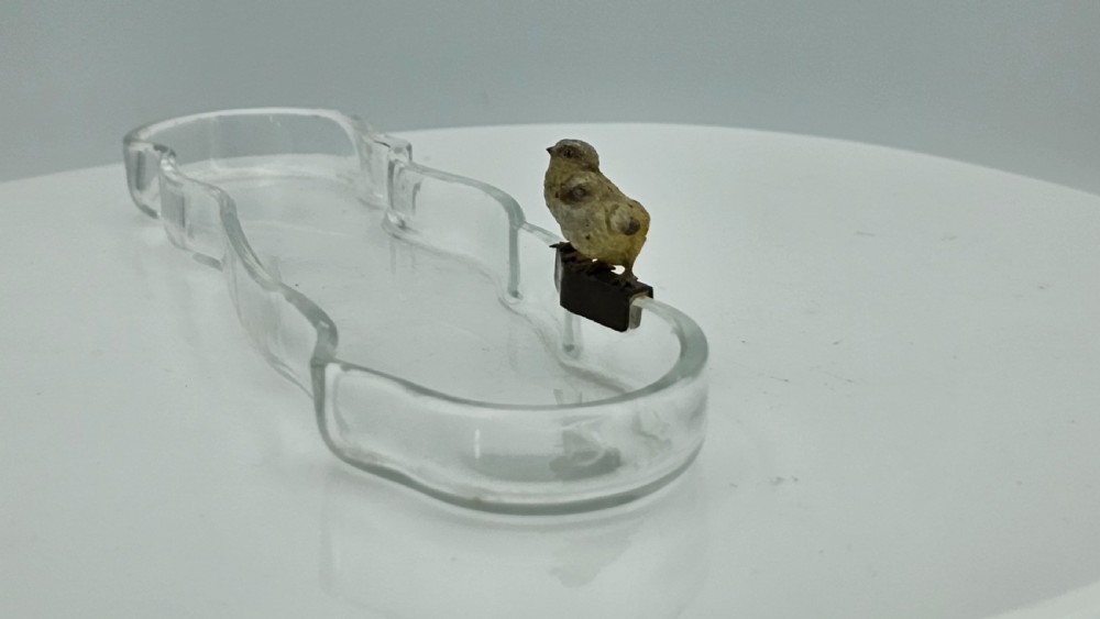 Unusual and Exquisite Cold Painted Bronze Chicks on Crystal Glass Pen Tray c1900 View VI