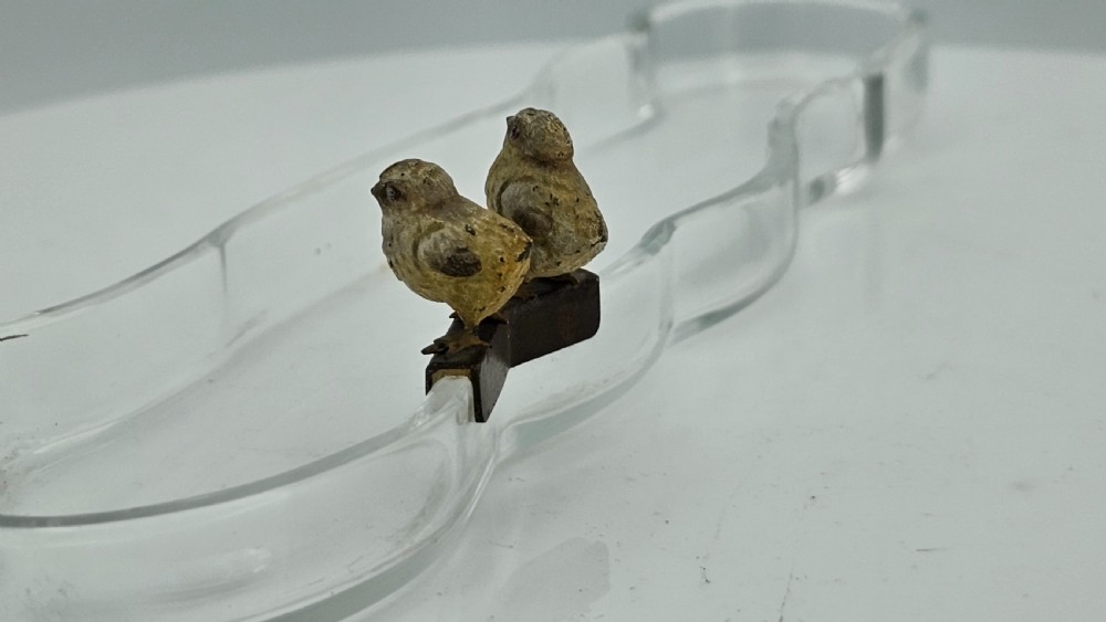 Unusual and Exquisite Cold Painted Bronze Chicks on Crystal Glass Pen Tray c1900 View XIII