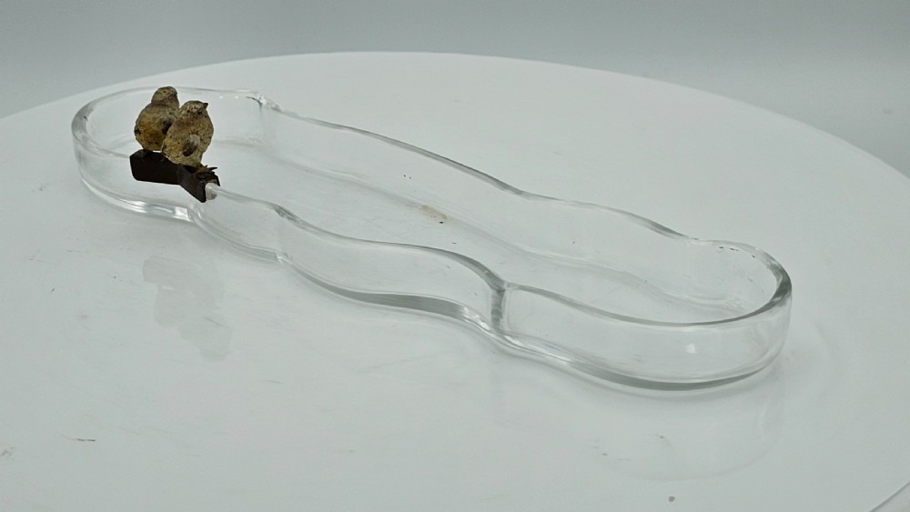 Unusual and Exquisite Cold Painted Bronze Chicks on Crystal Glass Pen Tray c1900 View XVII