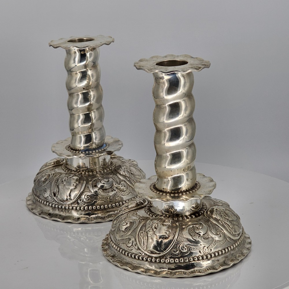 Fabulous 19thc Pair of 16thc Style Solid Silver Candlesticks by Robert Harper C1879