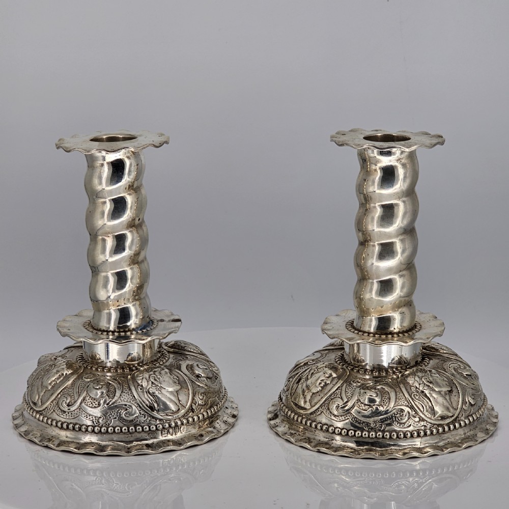 Fabulous 19thc Pair of 16thc Style Solid Silver Candlesticks by Robert Harper C1879 View III