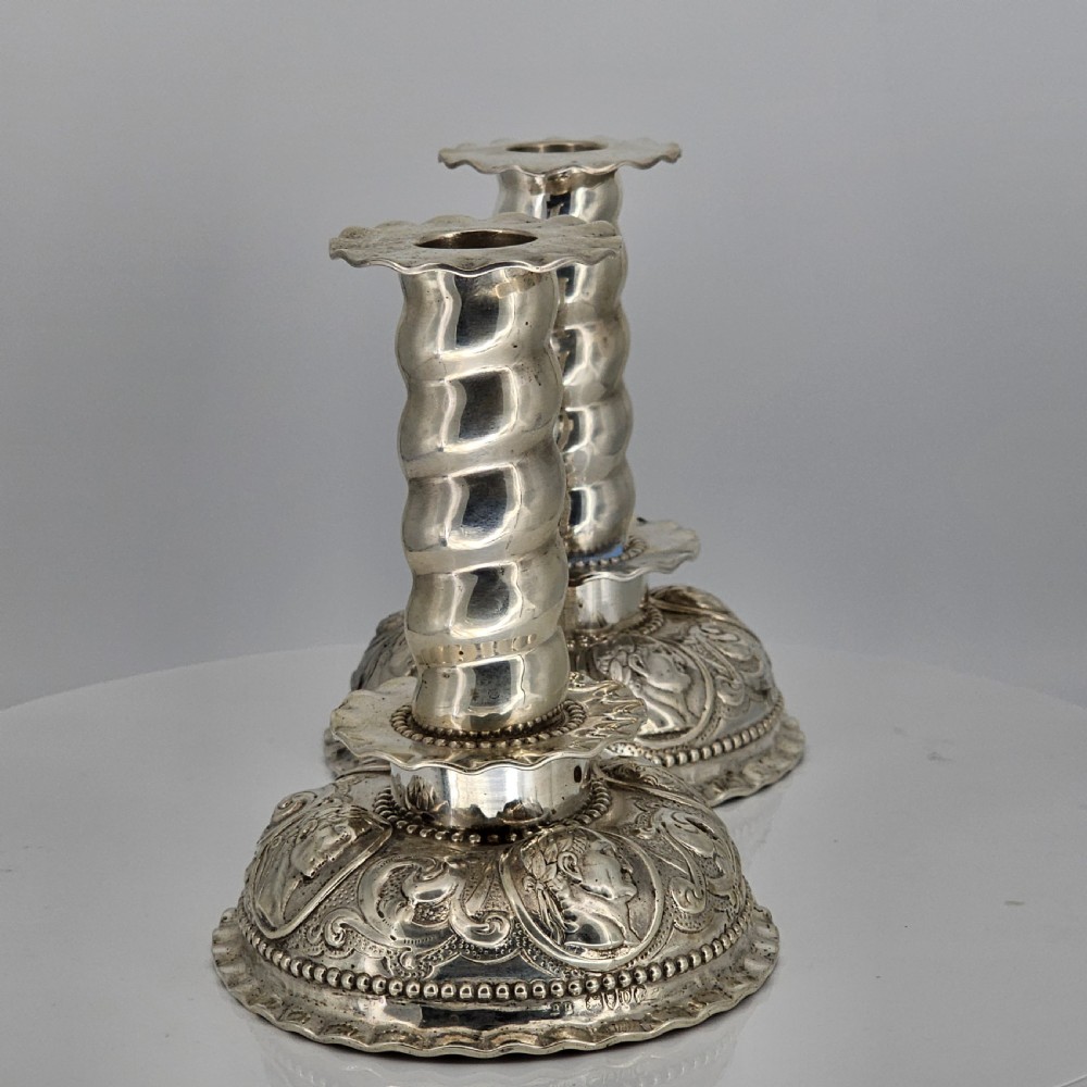 Fabulous 19thc Pair of 16thc Style Solid Silver Candlesticks by Robert Harper C1879 View VI