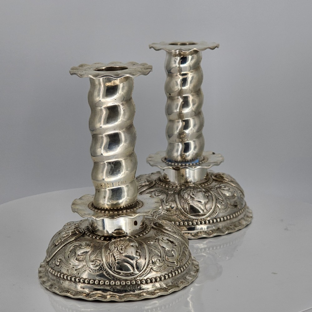 Fabulous 19thc Pair of 16thc Style Solid Silver Candlesticks by Robert Harper C1879 View VII