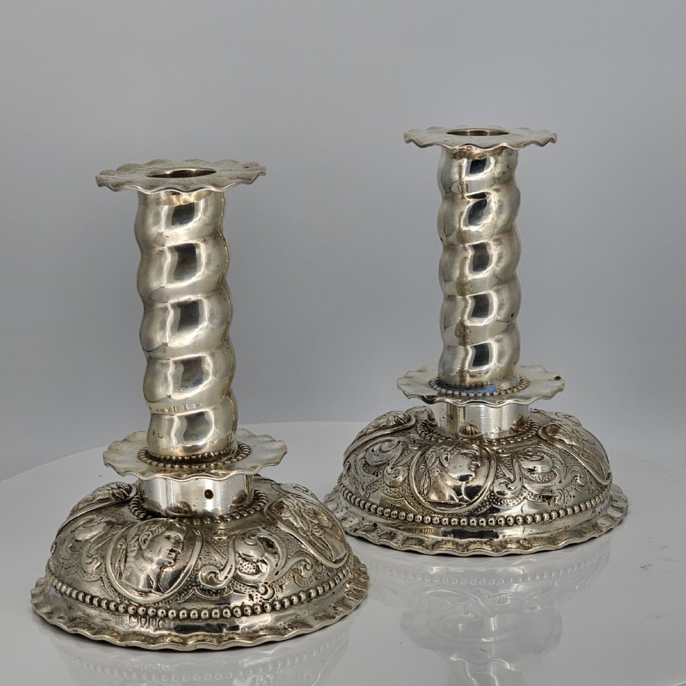 Fabulous 19thc Pair of 16thc Style Solid Silver Candlesticks by Robert Harper C1879 View VIII