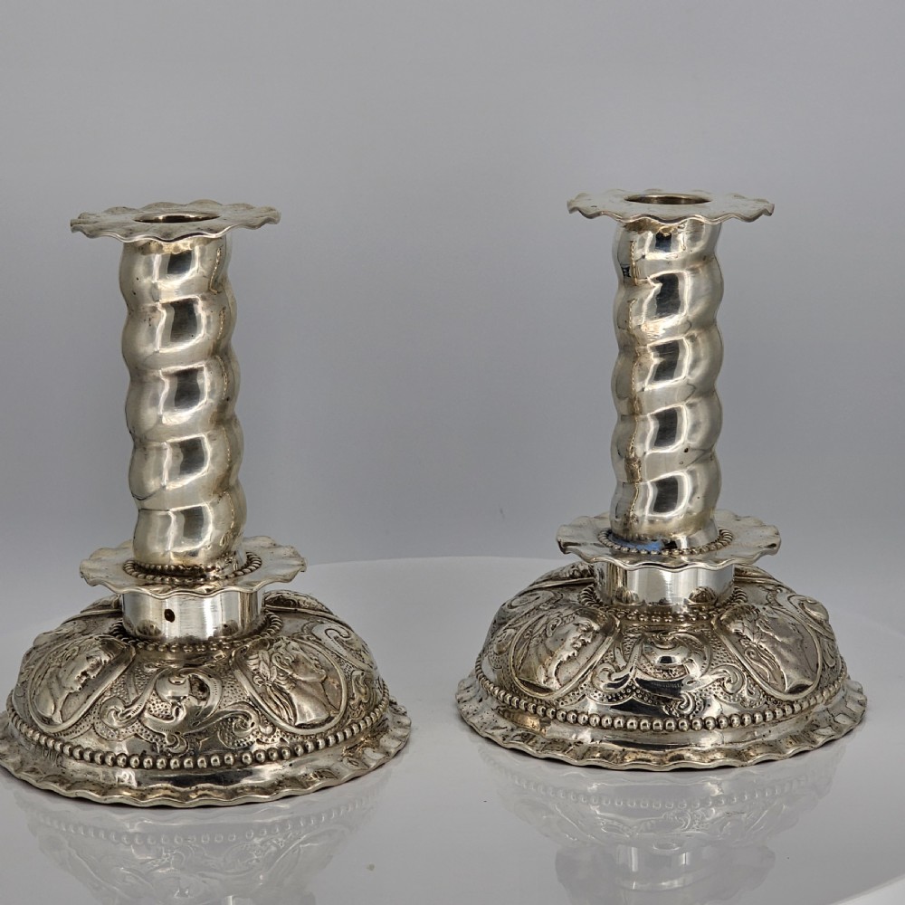 Fabulous 19thc Pair of 16thc Style Solid Silver Candlesticks by Robert Harper C1879 View IX