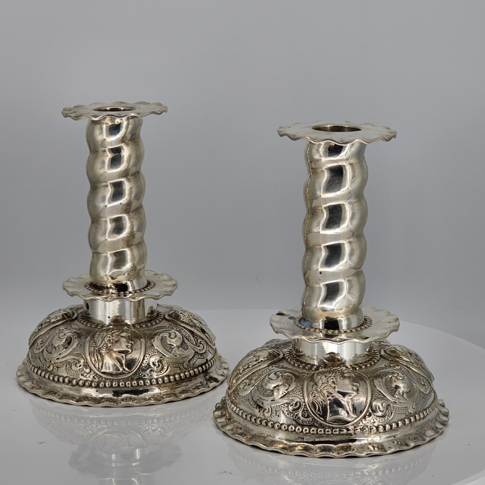 Fabulous 19thc Pair of 16thc Style Solid Silver Candlesticks by Robert Harper C1879 View X