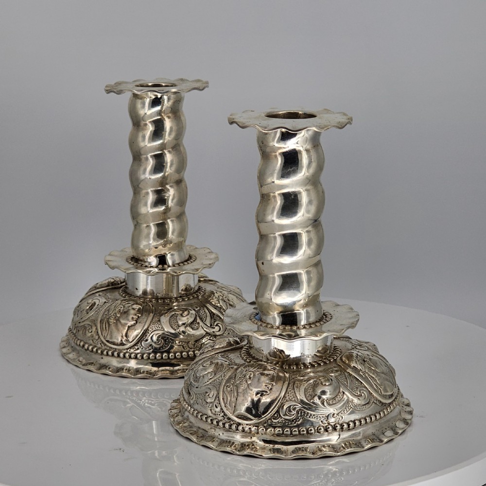 Fabulous 19thc Pair of 16thc Style Solid Silver Candlesticks by Robert Harper C1879 View XI
