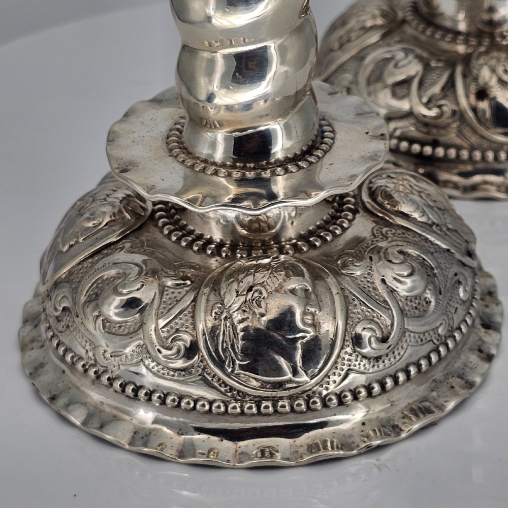 Fabulous 19thc Pair of 16thc Style Solid Silver Candlesticks by Robert Harper C1879 View XII