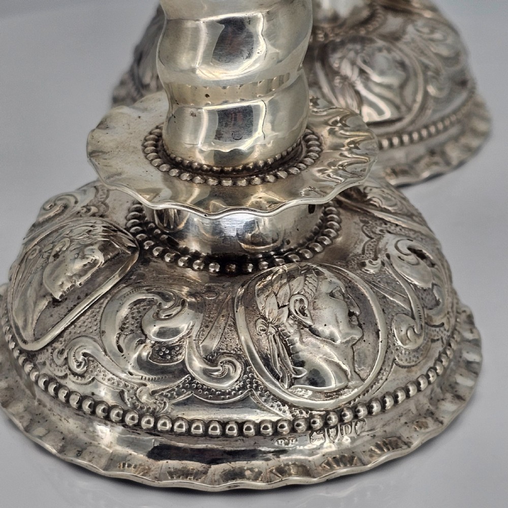 Fabulous 19thc Pair of 16thc Style Solid Silver Candlesticks by Robert Harper C1879 View XIV