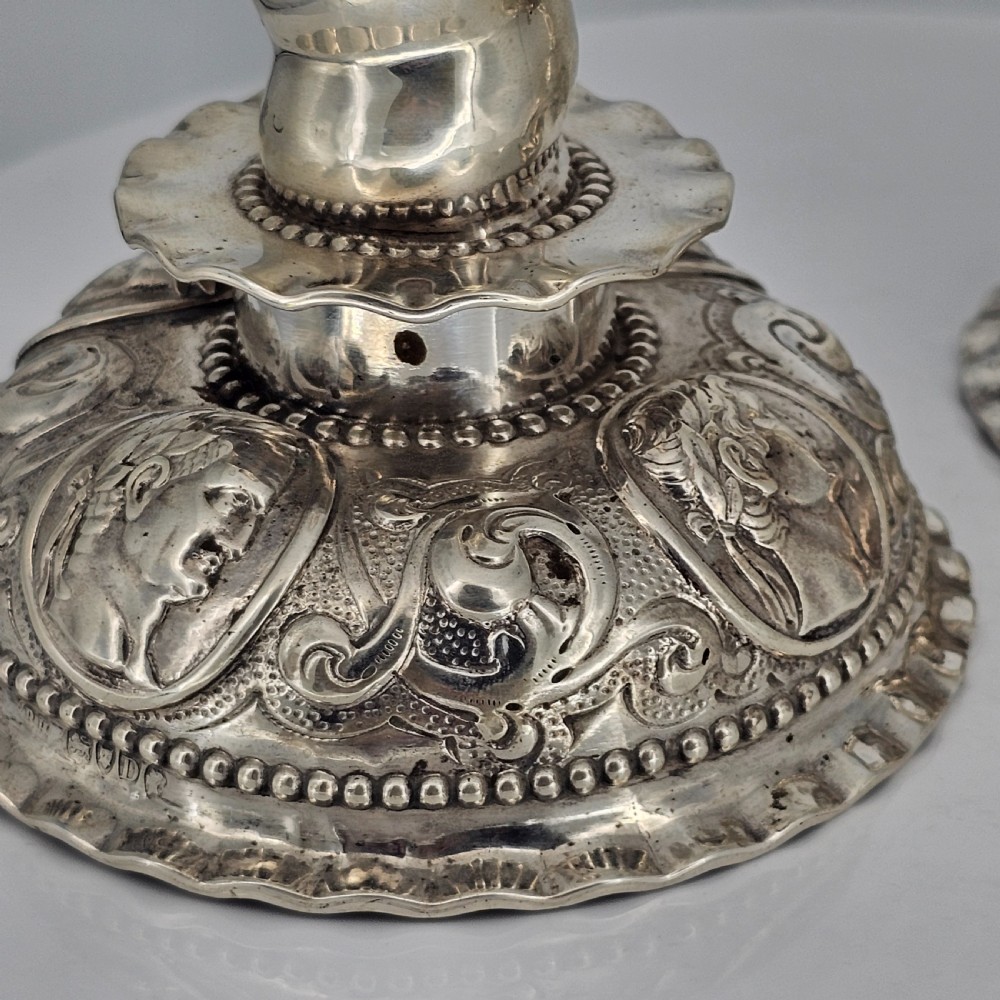 Fabulous 19thc Pair of 16thc Style Solid Silver Candlesticks by Robert Harper C1879 View XVI