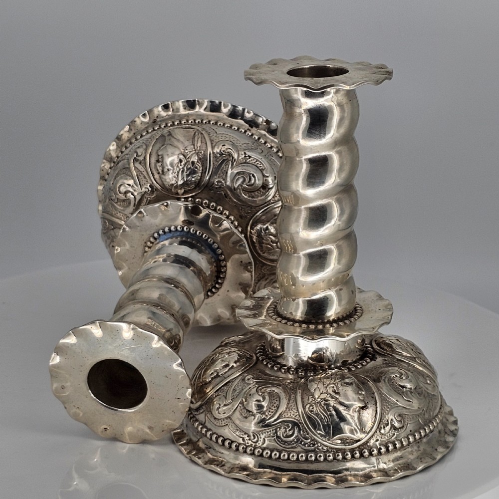Fabulous 19thc Pair of 16thc Style Solid Silver Candlesticks by Robert Harper C1879 View XVIII