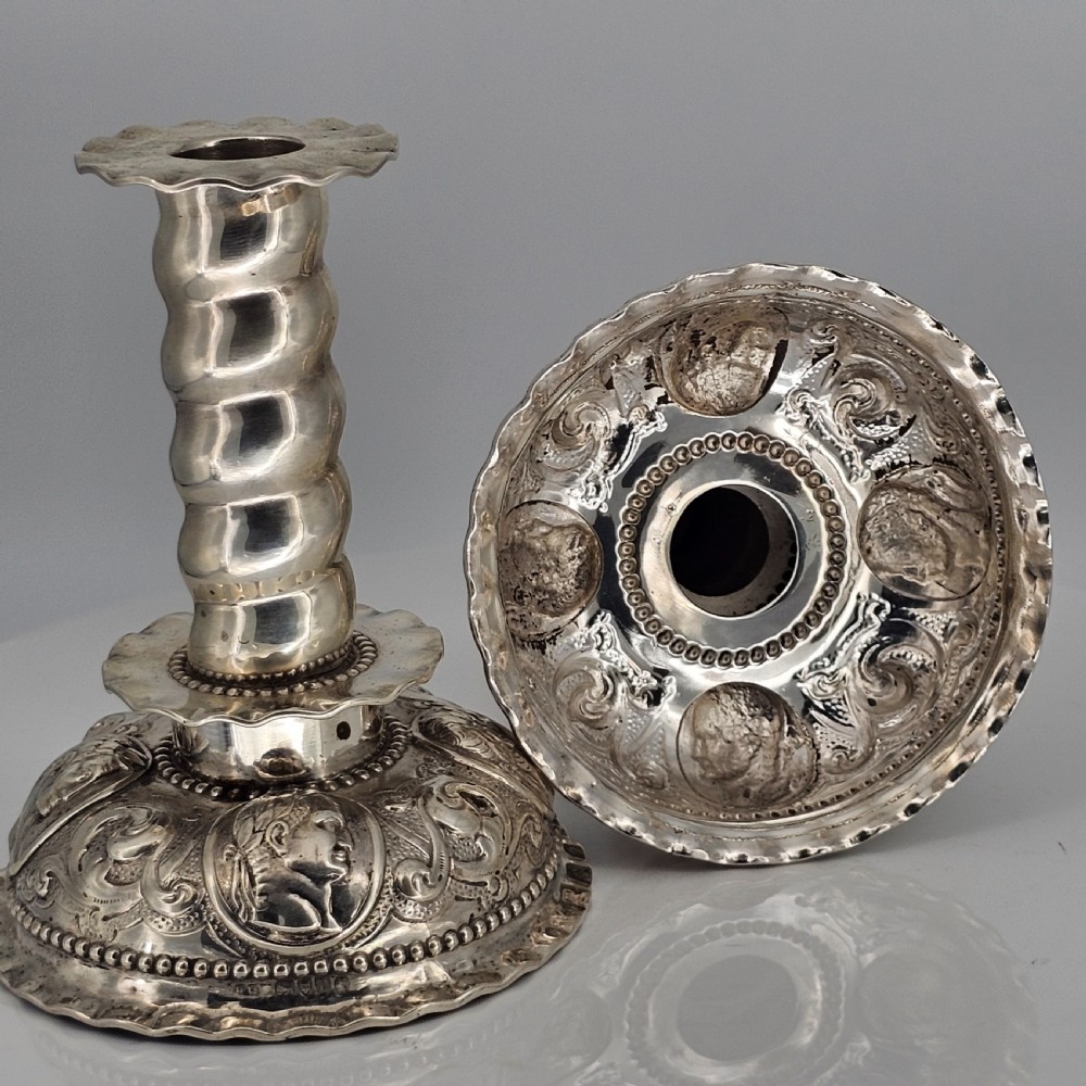 Fabulous 19thc Pair of 16thc Style Solid Silver Candlesticks by Robert Harper C1879 View XIX