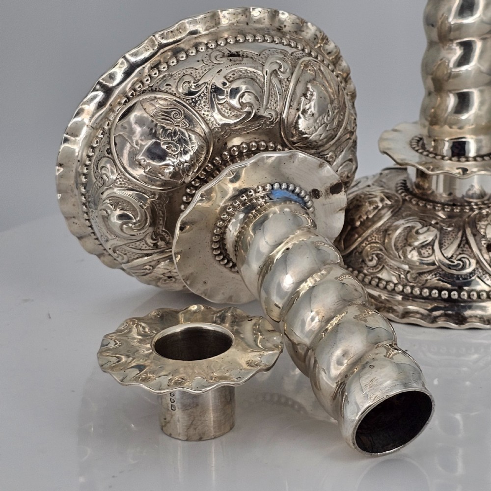 Fabulous 19thc Pair of 16thc Style Solid Silver Candlesticks by Robert Harper C1879 View XX