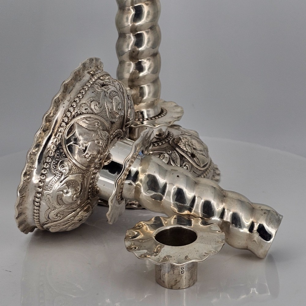 Fabulous 19thc Pair of 16thc Style Solid Silver Candlesticks by Robert Harper C1879 View XXIV