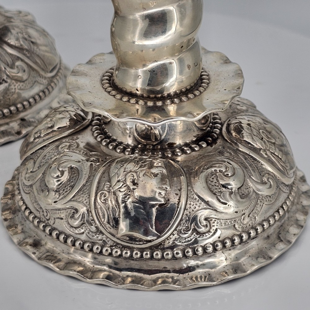 Fabulous 19thc Pair of 16thc Style Solid Silver Candlesticks by Robert Harper C1879 View XXV