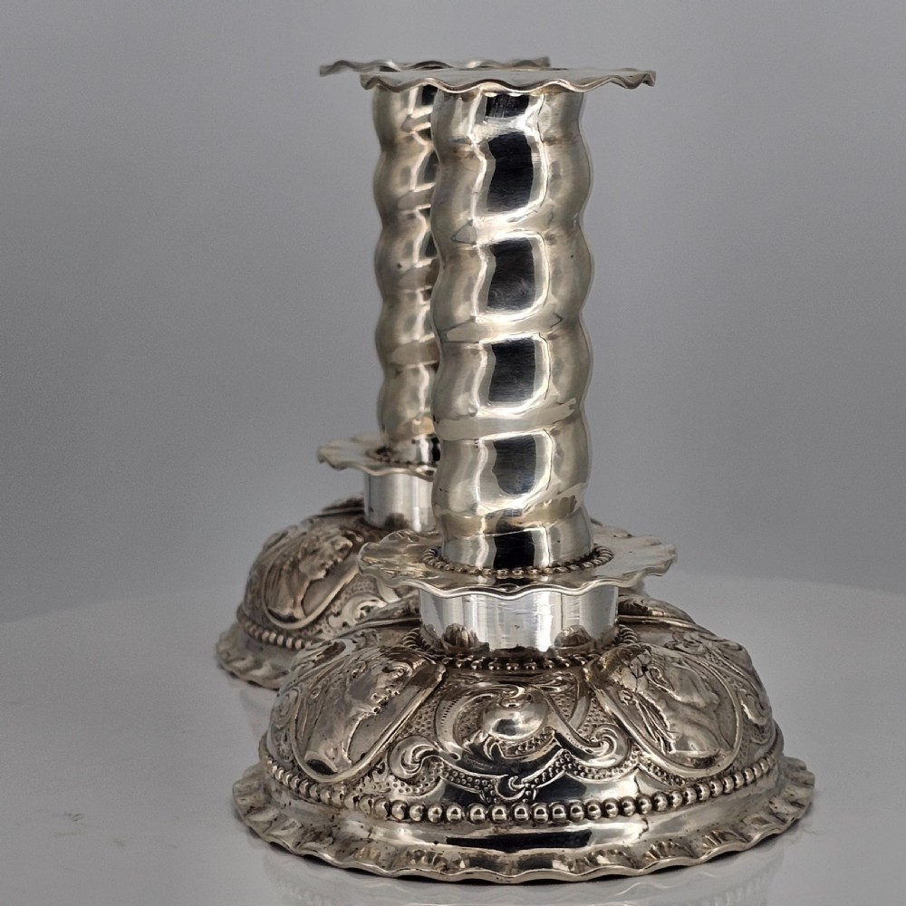 Fabulous 19thc Pair of 16thc Style Solid Silver Candlesticks by Robert Harper C1879 View XXVI