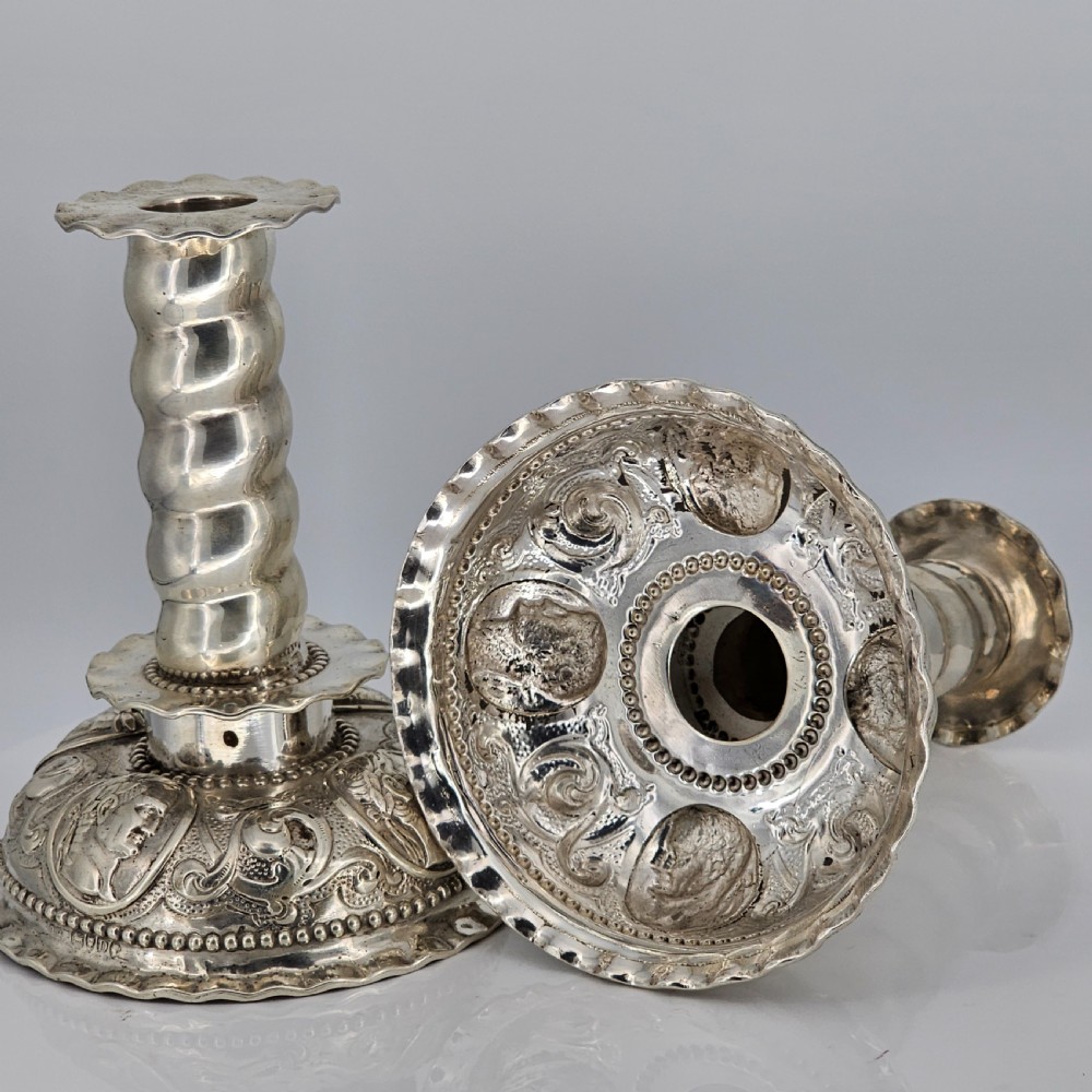 Fabulous 19thc Pair of 16thc Style Solid Silver Candlesticks by Robert Harper C1879 View XXVII
