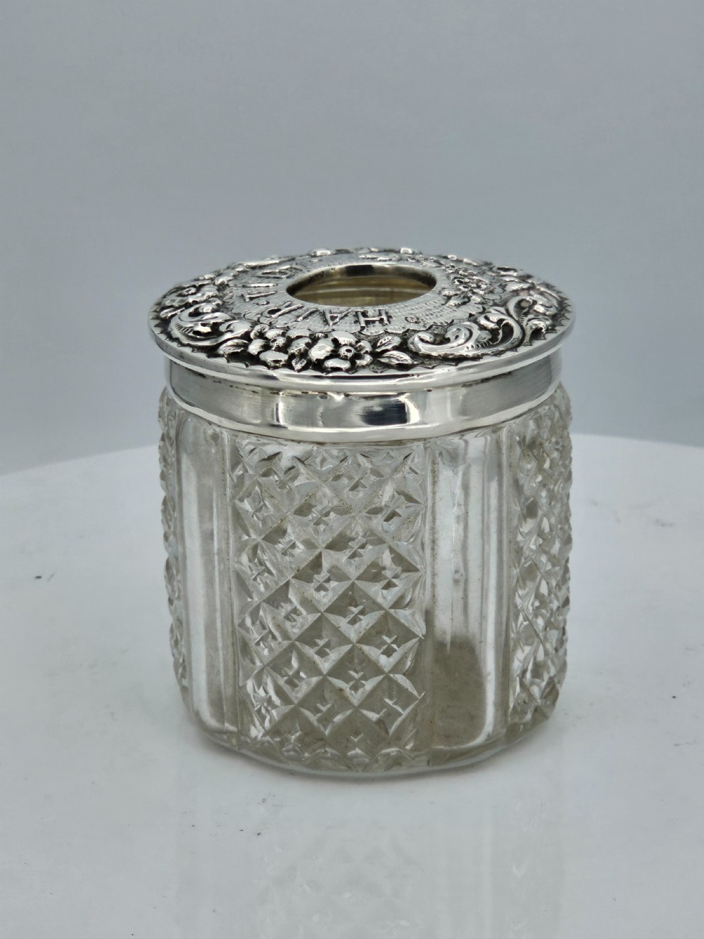Delightful Silver Top & Cut Glass Large 'Hair Tidy'